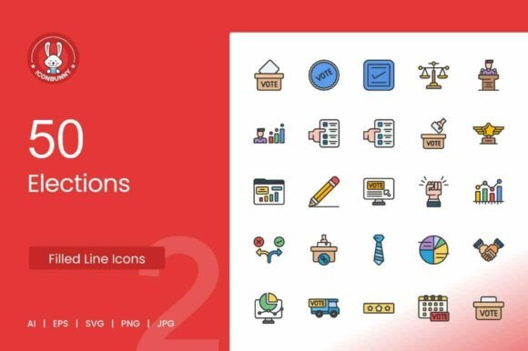 Elections Filled Line Icons Review