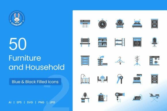 Furniture Household Blue Black Icons