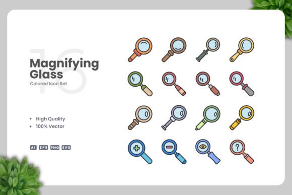 Magnifying Glass Colored Icons: Graphics That Shine