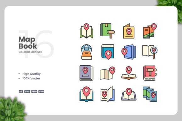 Map Book Colored Icons