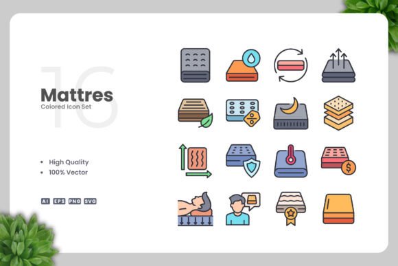 Mattress Colored Icons for Graphics and Icons