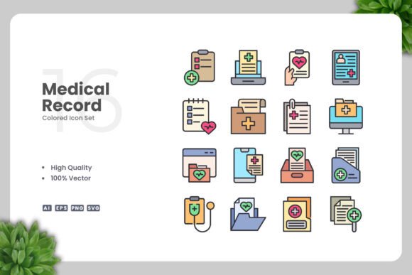Medical Record Colored Icons for Graphics and Icons
