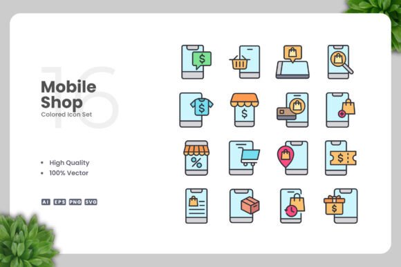 Mobile Shop Colored Icons for Graphics and Icons