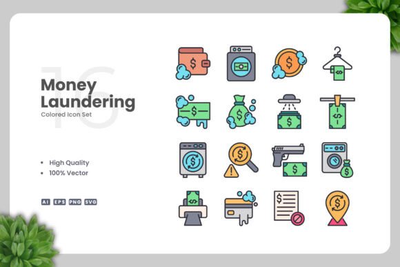 Money Laundering Colored Icons: Graphics and Icons for Modern Design