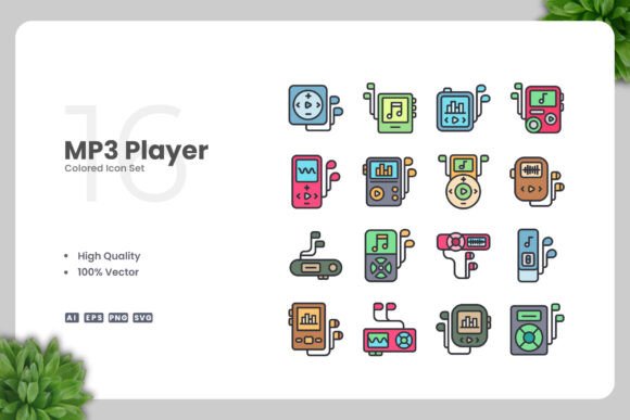 MP3 Player Colored Icons: Graphics and Icons for Creative Design