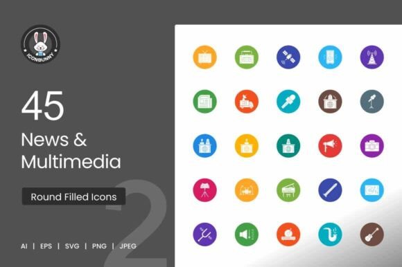 News Multimedia Flat Round Icons