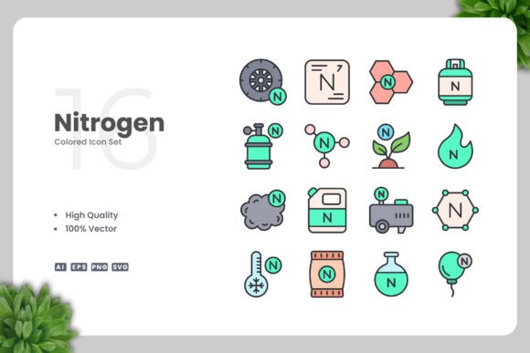 Nitrogen Colored Icons for Graphics and Branding