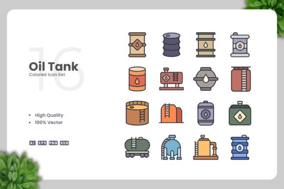 Oil Tank Colored Icons for Creative Crafting