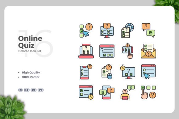 Online Quiz Colored Icons: Graphics and Icons for Modern Branding