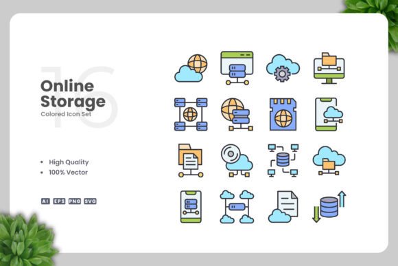 Online Storage Colored Icons for Graphics and Icons