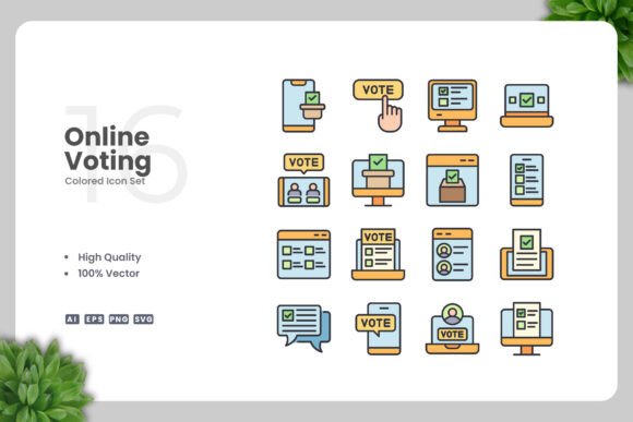 Online Voting Colored Icons