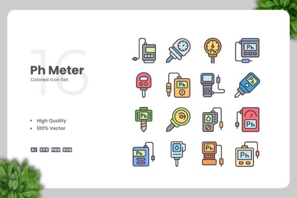 Ph Meter Colored Icons for Graphics and Branding
