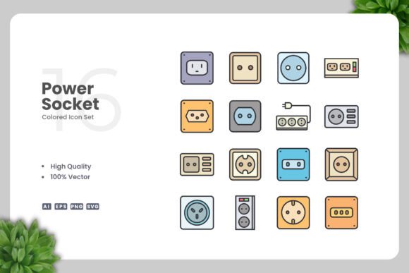 Power Socket Colored Icons: Graphics and Icons for Creative Projects