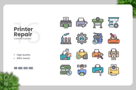 Printer Repair Colored Icons for Digital Sellers