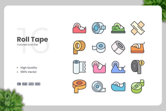 Roll Tape Colored Icons: Graphics and Icons for Creative Design