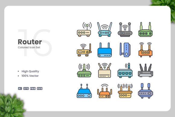 Router Colored Icons: Graphics and Icons for Modern Design