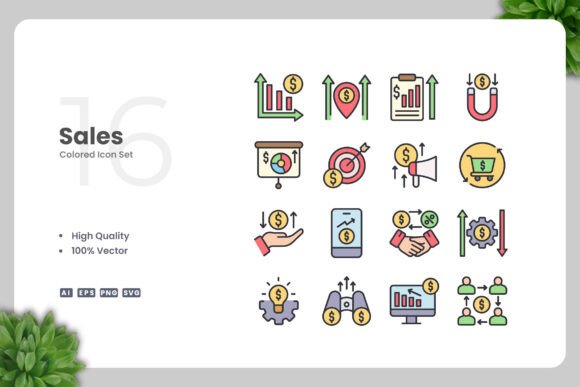Sales Colored Icons for Graphics and Icons