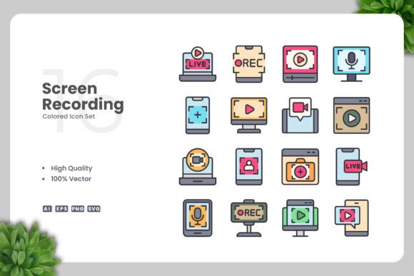 Screen Recording Colored Icons for Graphics and Icons