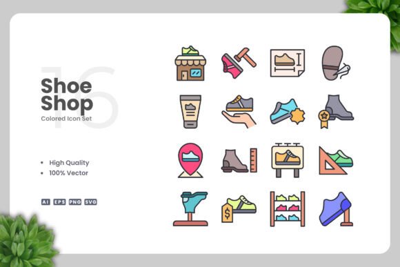 Shoe Shop Colored Icons: A Graphic Design Asset