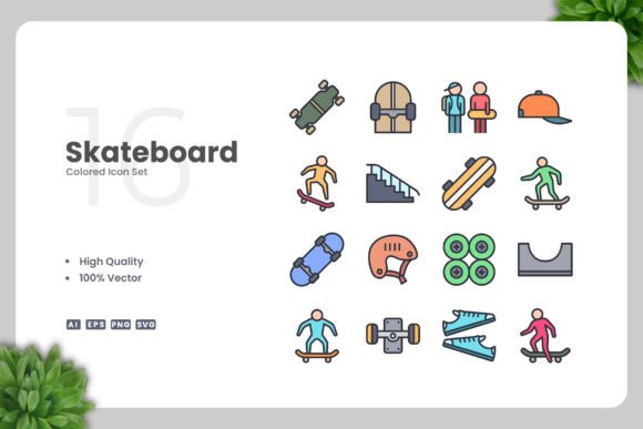 Skateboard Colored Icons Graphics