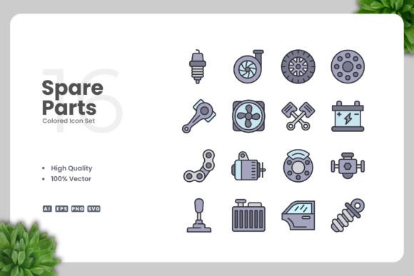 Spare Parts Colored Icons: Graphics and Icons for Modern Design
