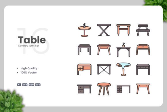 Table Colored Icons for Creative Crafters