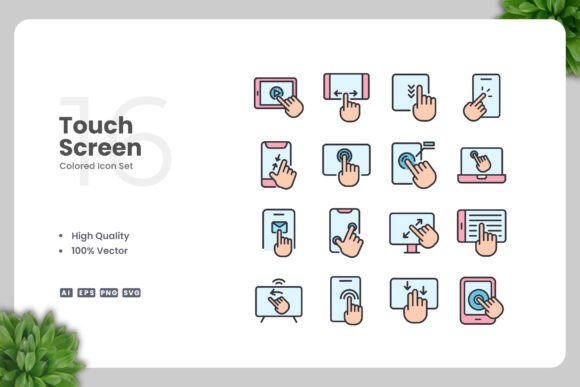 Touch Screen Colored Icons for Graphic Design