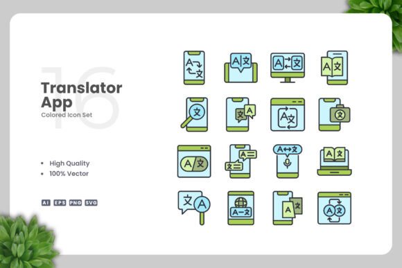 Translator App Colored Icons for Graphics and Icons