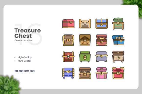 Treasure Chest Colored Icons Graphics