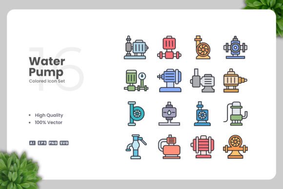Water Pump Colored Icons for Graphics and Icons