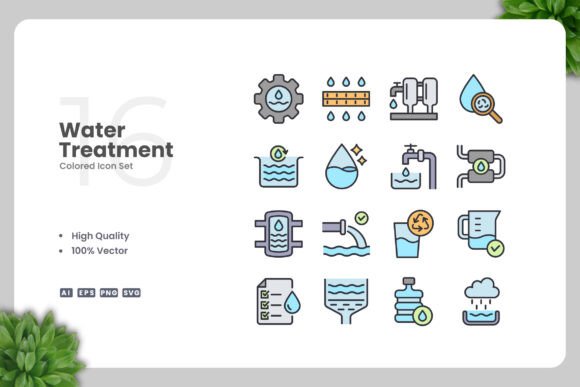 Water Treatment Colored Icons Graphics